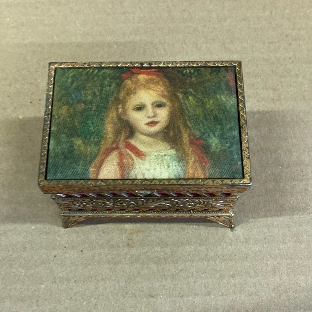 Gold vintage footed trinket box “portrait‎ of a young girl “ by Renoir 1841-1919